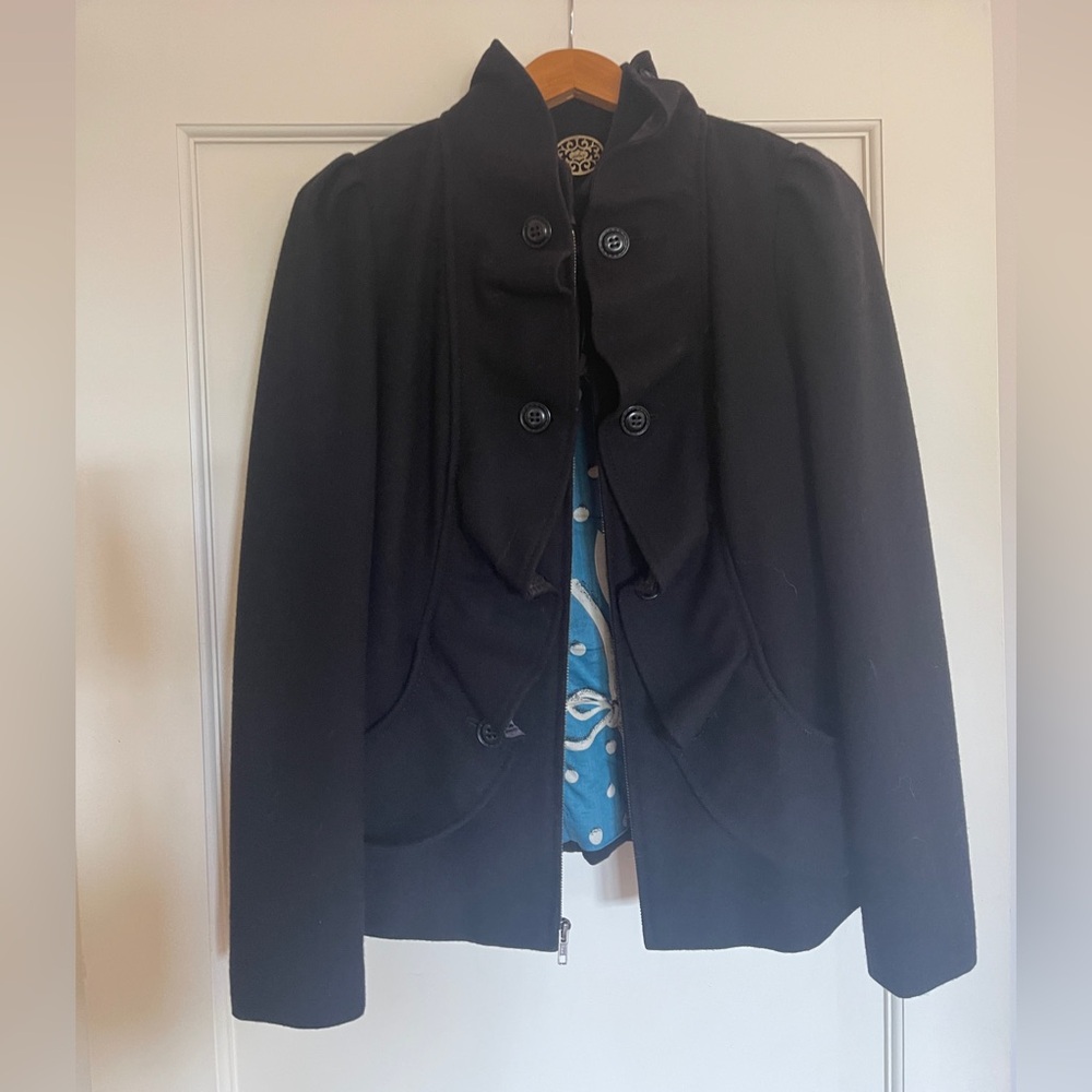 Anthropologie Idra Wool Ruffle Military Inspired Jacket - Picture 4 of 8